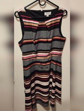 Elle Striped Sleeveless Dress in Black, Tan, Pink & White